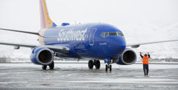 Southwest Airlines jet at Salt Lake City International Airport, Utah.