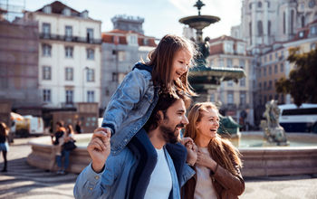 Family exploring Lisbon, Portugal