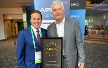 Air Canada President and CEO, Michael Rousseau, accepts the APEX Five Star Global Airline Award.