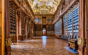 Historic library of the Strahov Monastery in Prague, Czech Republic.