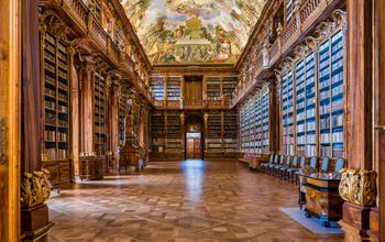 Historic library of the Strahov Monastery in Prague, Czech Republic.