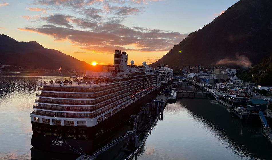 Holland America Line's Eurodam at sunset in Juneau, Alaska