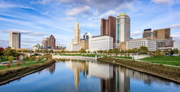 Downtown Columbus alongside the Scioto River.