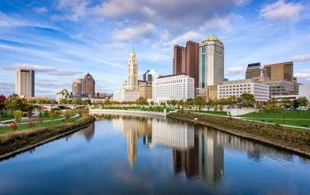 Downtown Columbus alongside the Scioto River.