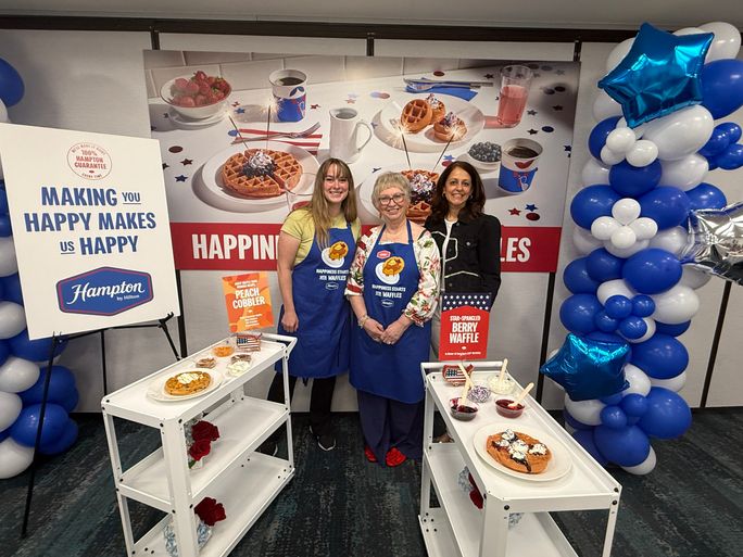 Hampton brand leader Shruti Gandhi Buckley (right) with Waffle Bosses Kaylee Voight (left) and Beverly Christmas.