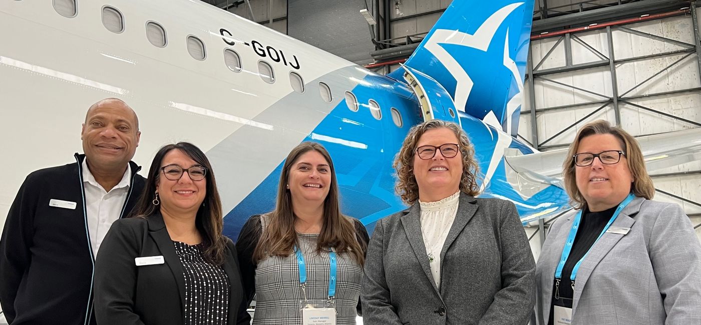 Image: Key members of Transat's Ontario sales team welcomed travel partners to a TS hangar at YYZ. (Bruce Parkinson)