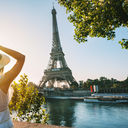 Tourist enjoying the Eiffel Tower in Paris, France