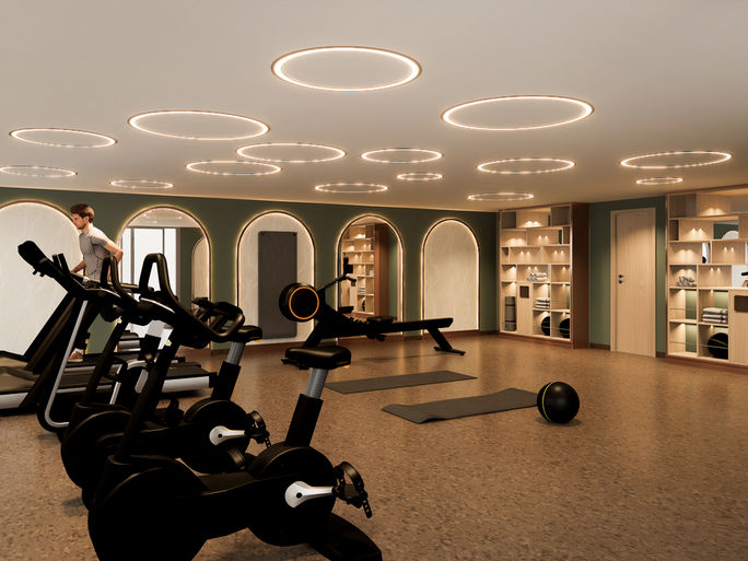 A rendering of the fitness center on AmaRudi A rendering of the fitness center on AmaRudi