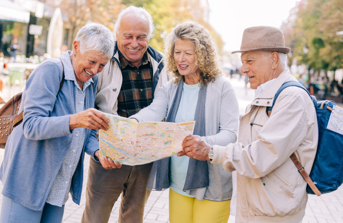 Riviera Travel- Senior tourists using map Riviera Travel- Senior tourists using map
