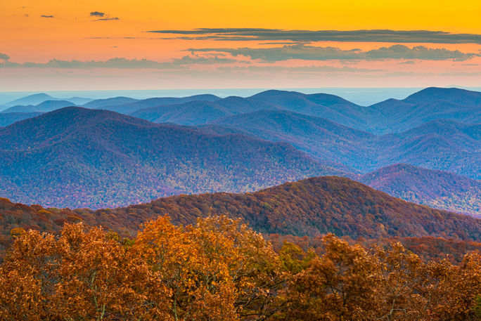 Autumn sunset in the Blue Ridge Mountains of northern Georgia