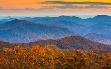 Autumn sunset in the Blue Ridge Mountains of northern Georgia