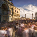 Crowds of tourists in St. Mark's Square, Venice, Italy.