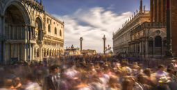 Crowds of tourists in St. Mark's Square, Venice, Italy.