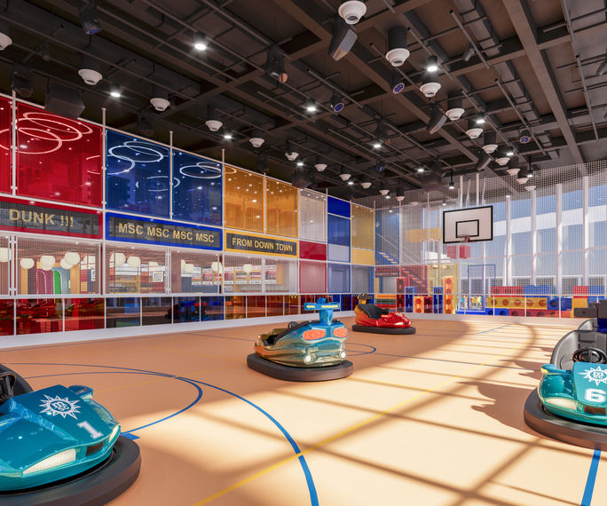 A rendering of The Clubhouse aboard MSC World Asia