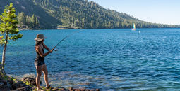 Woman fishing in Lake Tahoe