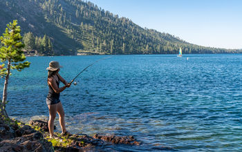 Woman fishing in Lake Tahoe