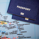 Passports on a map of the Caribbean region.