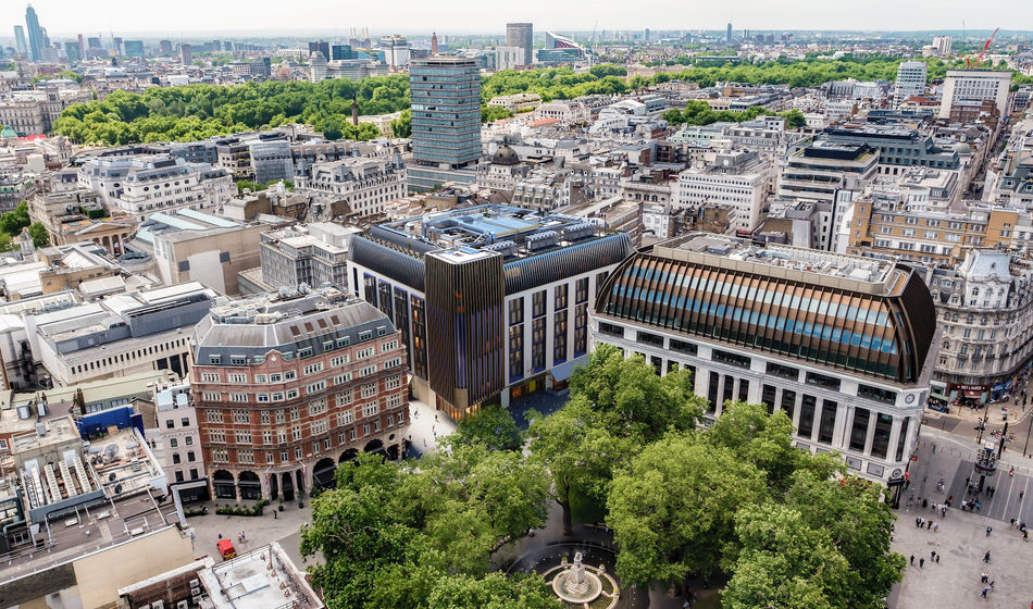 An aerial view of Leicester Square and The Londoner