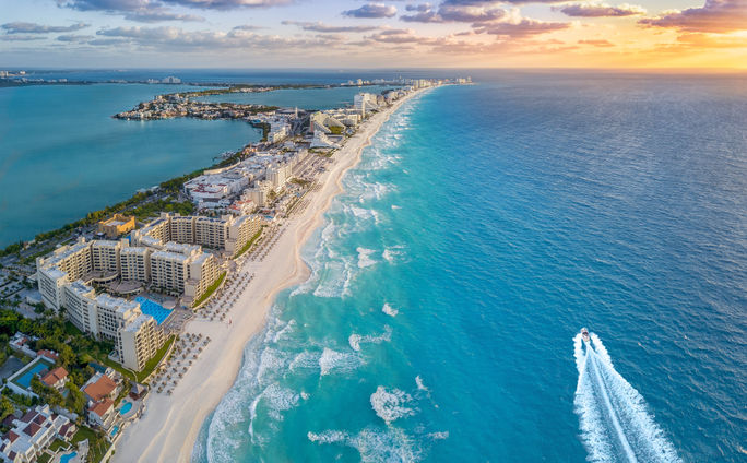 Cancun's famous hotel zone in Quintana Roo, Mexico.