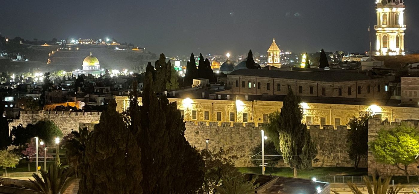 Image: A view of Jerusalem at night taken from the Orient Hotel. (Photo Credit: Bruce Parkinson)