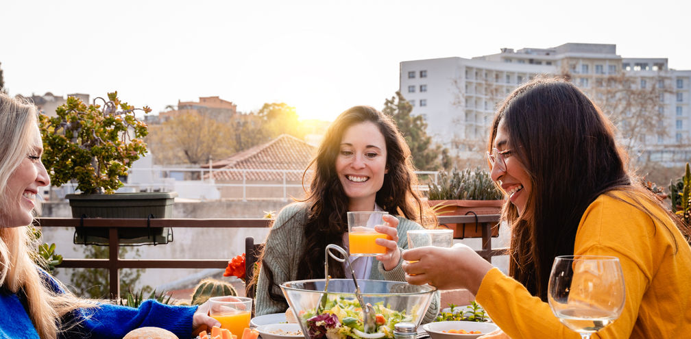 A group of friends eating a meal.