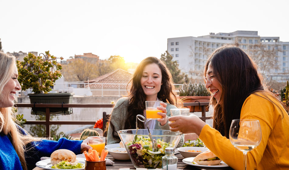 A group of friends eating a meal.