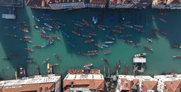 Gondolas in Venice during Carnival