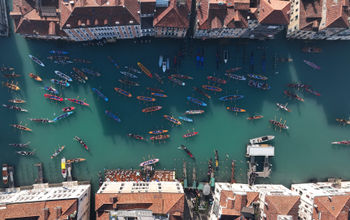 Gondolas in Venice during Carnival