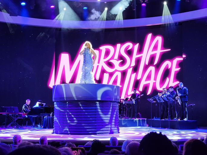 Broadway star Marisha Wallace performs aboard Celebrity Beyond during the 2024 President's Cruise.