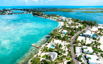 Aerial view over Starfish Point, Cayman Islands.