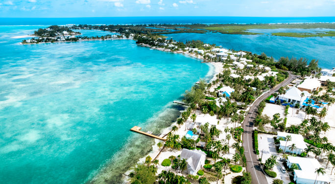 Aerial view over Starfish Point, Cayman Islands.