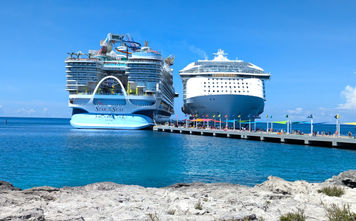 Royal Caribbean cruise ships Star of the Seas and Symphony of the Seas docked at Perfect Day CocoCay