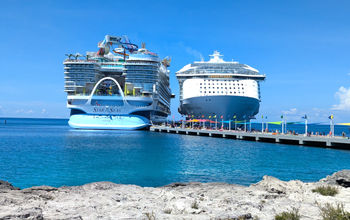Royal Caribbean cruise ships Star of the Seas and Symphony of the Seas docked at Perfect Day CocoCay