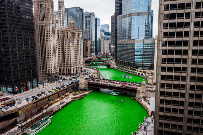 Chicago River dyed green for St. Patrick's Day