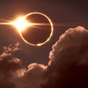 Total solar eclipse seen amid the clouds.