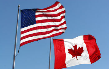 The U.S. and Canadian national flags.