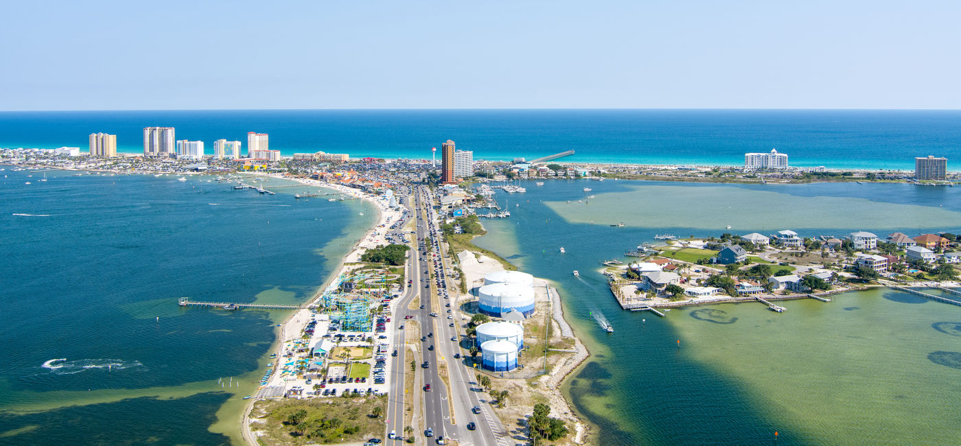 Image: Aerial view of Pensacola Beach, Florida. (Photo Credit: Adobe/George)