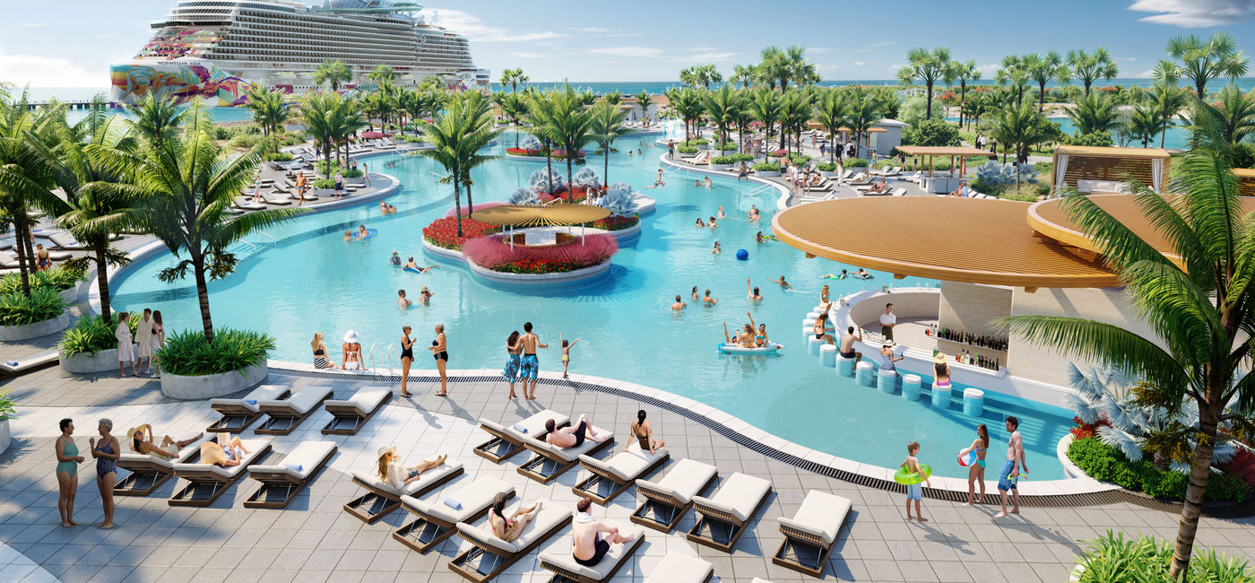 Image: Rendering of the new pool area at Norwegian Cruise Line's Great Stirrup Cay, Bahamas. (Photo Credit: Norwegian Cruise Line)