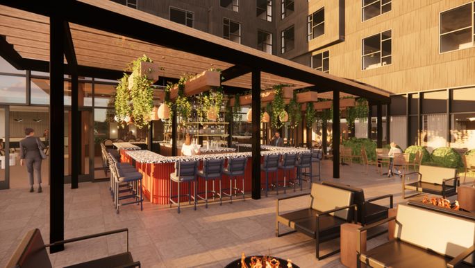 A rendering of the rooftop lounge at the Printing House Nashville Downtown, slated to open this summer. 
