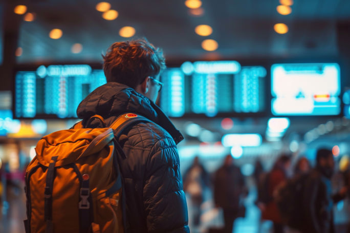 Traveler boarding a plane.