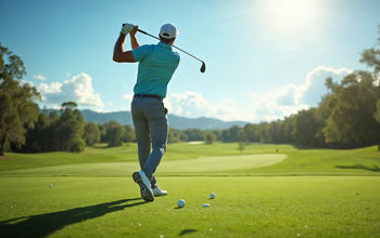 Golfer taking a swing on a sunny fairway.