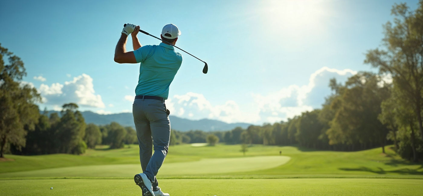 Image: Golfer taking a swing on a sunny fairway. (Photo Credit: Adobe Stock/abu (generated with AI))