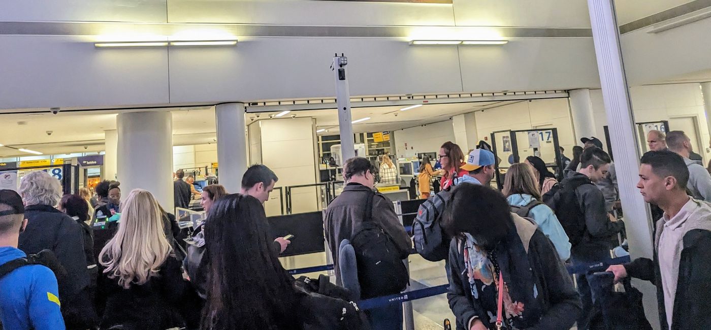 Image: TSA line at Newark International Airport. (Photo Credit: Claudette Covey)