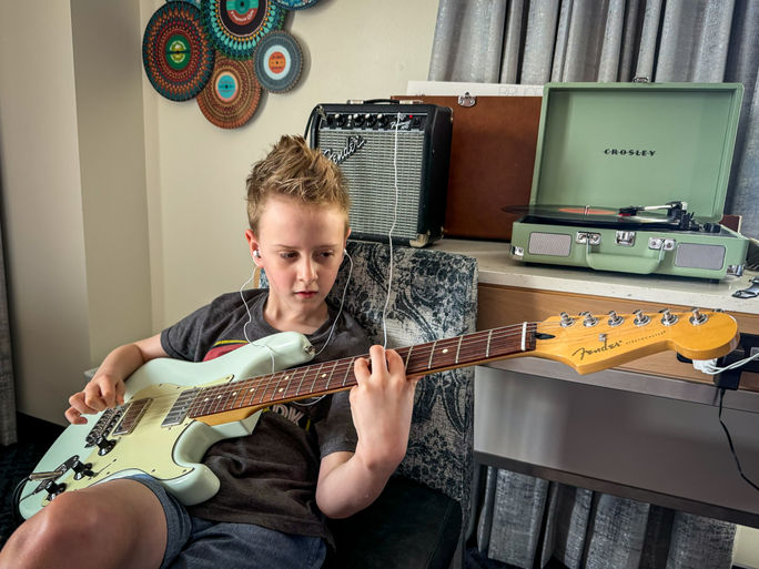 Sound of Your Stay Fender guitar and Crosley Record Player Sound of Your Stay Fender guitar and Crosley Record Player