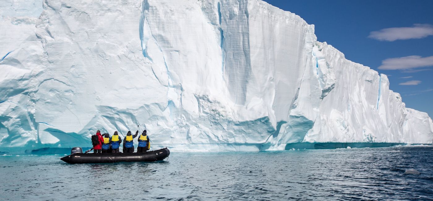 Image: Zodiac cruising in the Weddell Sea (Photo Credit: Michael Baynes/Aurora Expeditions)
