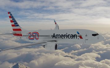 American Airlines plane shown with the special America250 livery.