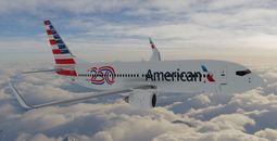 American Airlines plane shown with the special America250 livery.
