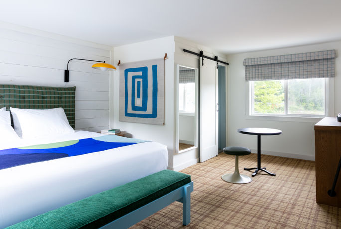 The guest rooms are bright and colorful at Outbound Stowe The guest rooms are bright and colorful at Outbound Stowe