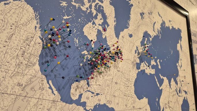 Visitors place pins marking where they’ve come from — a visual testament to Gander’s global reach Visitors place pins marking where they’ve come from — a visual testament to Gander’s global reach