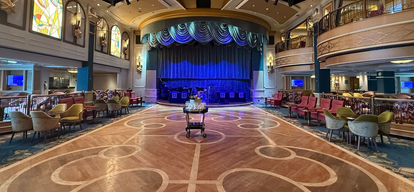 Image: Queen Elizabeth’s refurbished Queens Room, which features an authentic ballroom dance floor. (Photo Credit: Sara Perez Webber)